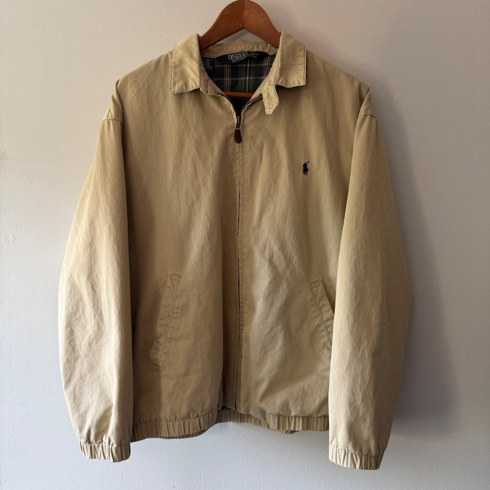Polo Ralph Lauren Mens Harrington Jacket Tan Beige Plaid Lined Size M